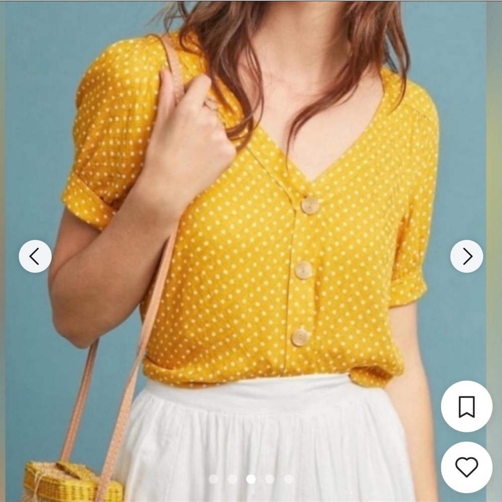 Anthropologie Maeve Yellow Polka Dot Blouse - size 4